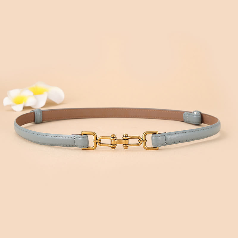 Women's Skinny Horseshoe Buckle Belt Snaffle Bit Leather Belt