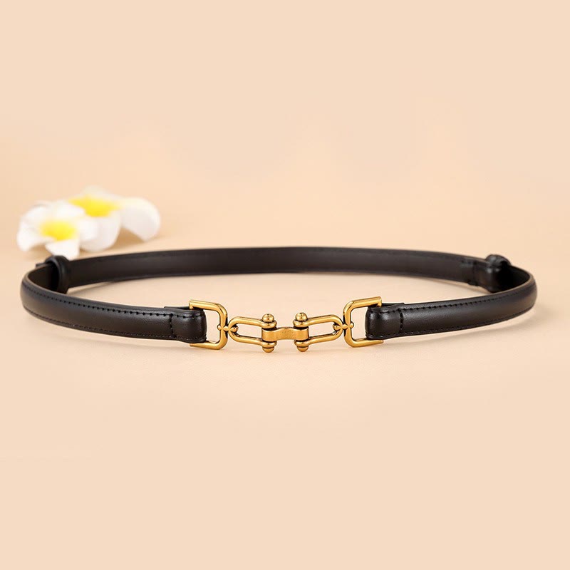 Women's Skinny Horseshoe Buckle Belt Snaffle Bit Leather Belt - Black - 30 - image 7