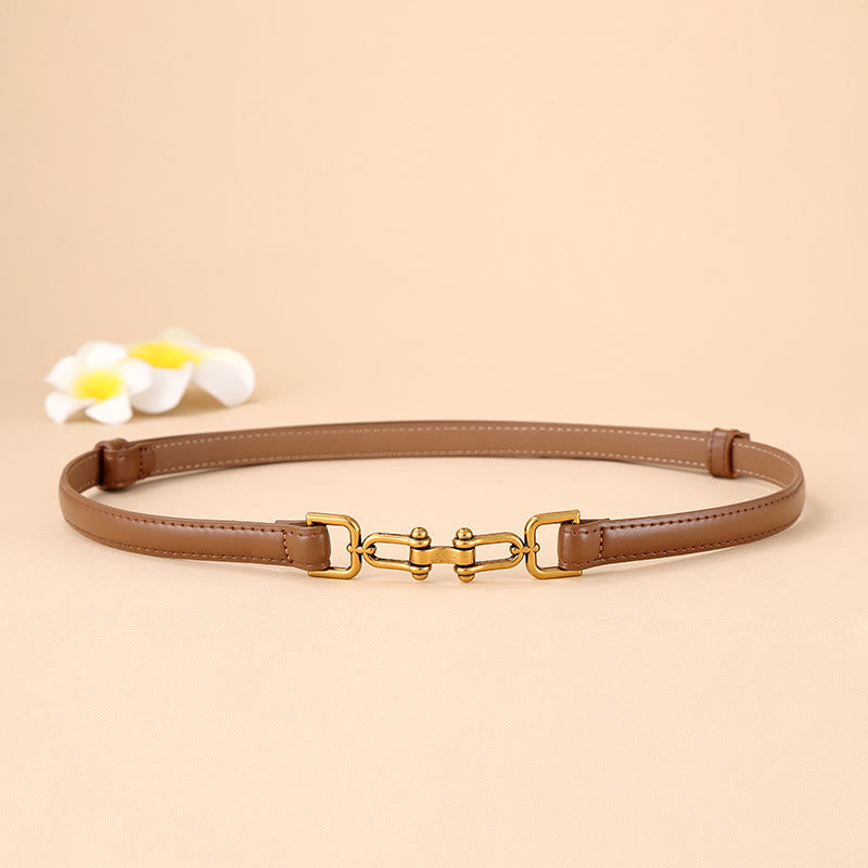 Women's Skinny Horseshoe Buckle Belt Snaffle Bit Leather Belt - SaddleBrown - 30 - image 11