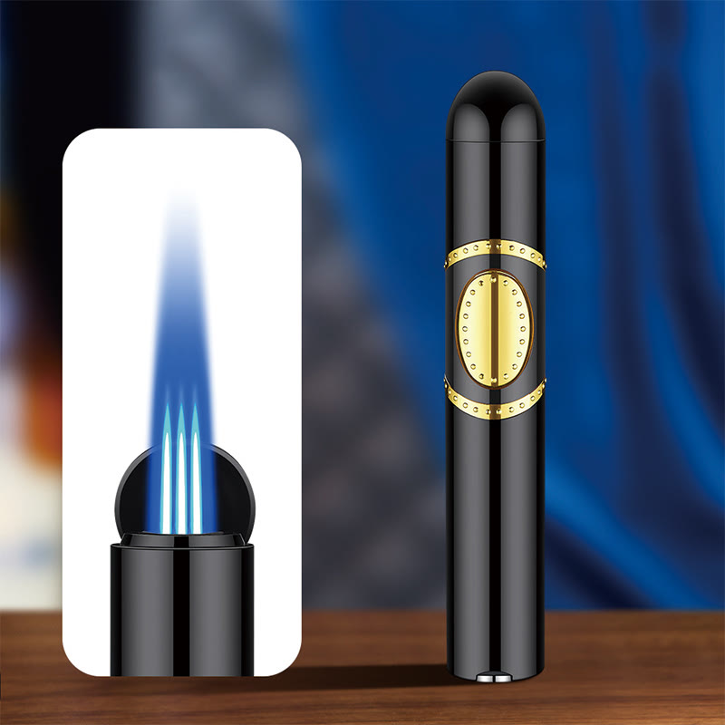 3 In 1 Triple Burner Lighter With Built-In Cigar Punch And Cigar Needle - Black - image 1