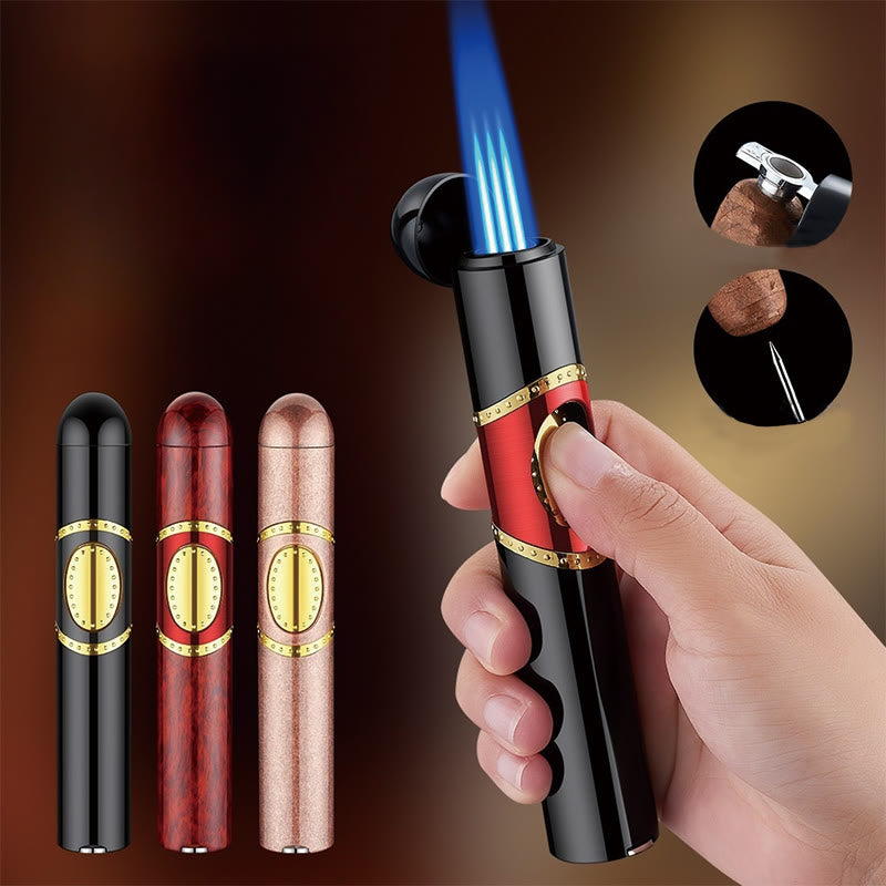 3 In 1 Triple Burner Lighter With Built-In Cigar Punch And Cigar Needle - image 0