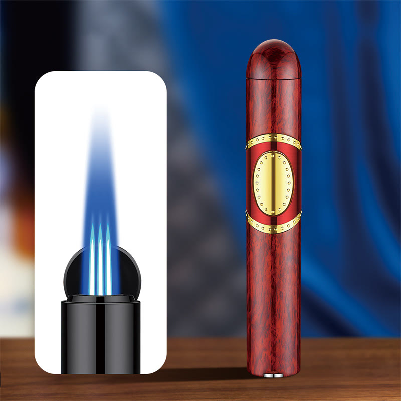 3 In 1 Triple Burner Lighter With Built-In Cigar Punch And Cigar Needle