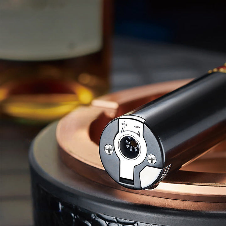 3 In 1 Triple Burner Lighter With Built-In Cigar Punch And Cigar Needle