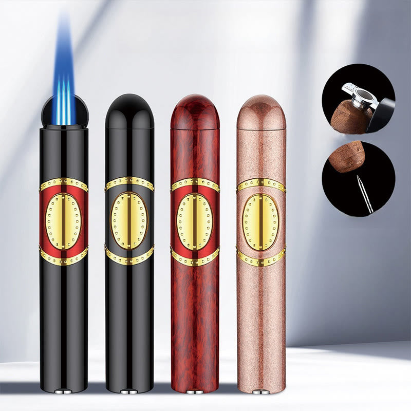 3 In 1 Triple Burner Lighter With Built-In Cigar Punch And Cigar Needle