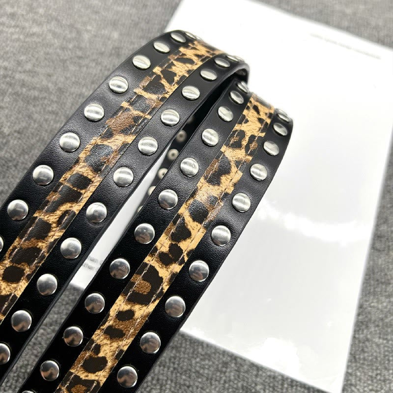 Women's Leopard Print Belt With Rivet Leather Belt - image 13