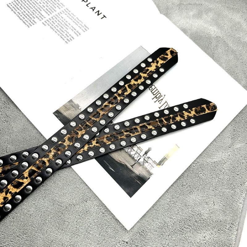 Women's Leopard Print Belt With Rivet Leather Belt - image 15