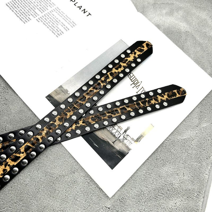 Women's Leopard Print Belt With Rivet Leather Belt - image 15