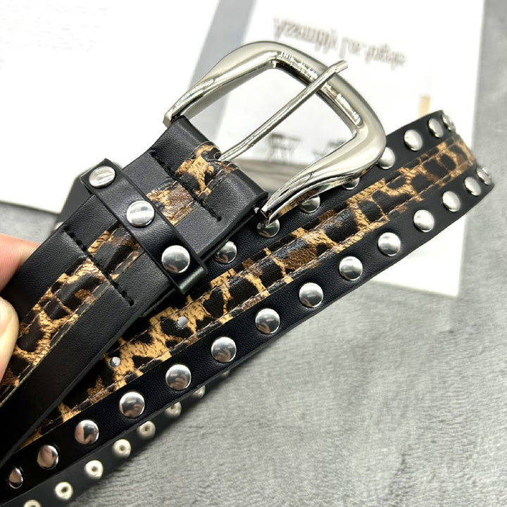 Women's Leopard Print Belt With Rivet Leather Belt - image 12