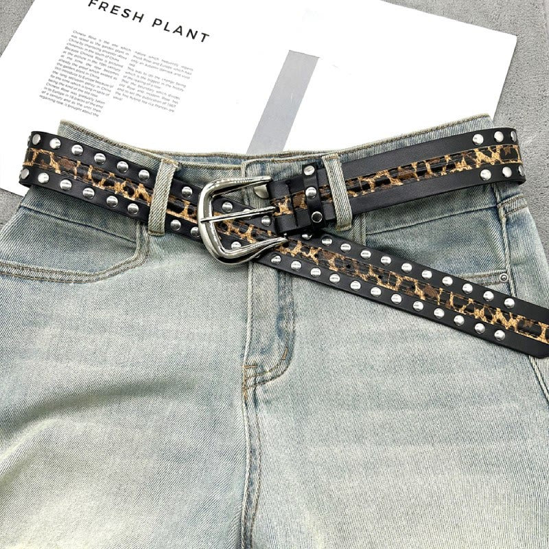 Women's Leopard Print Belt With Rivet Leather Belt - image 1