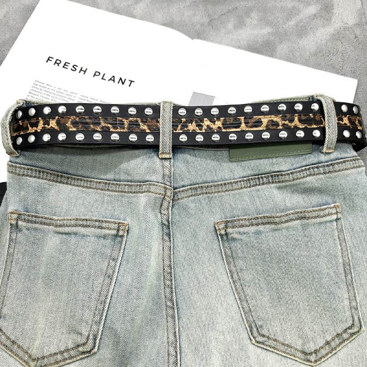 Women's Leopard Print Belt With Rivet Leather Belt - image 2