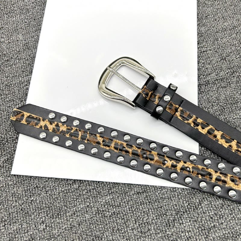 Women's Leopard Print Belt With Rivet Leather Belt - image 9
