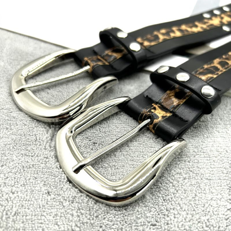 Women's Leopard Print Belt With Rivet Leather Belt - image 10