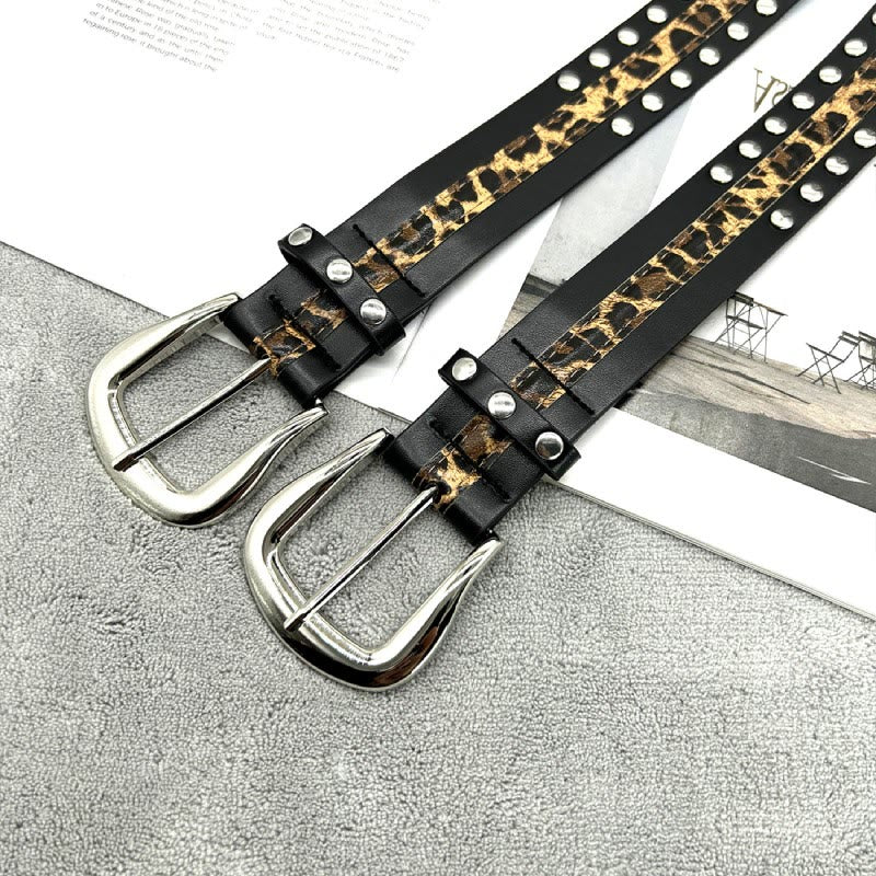 Women's Leopard Print Belt With Rivet Leather Belt - image 11