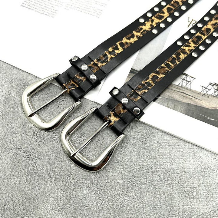 Women's Leopard Print Belt With Rivet Leather Belt - image 11