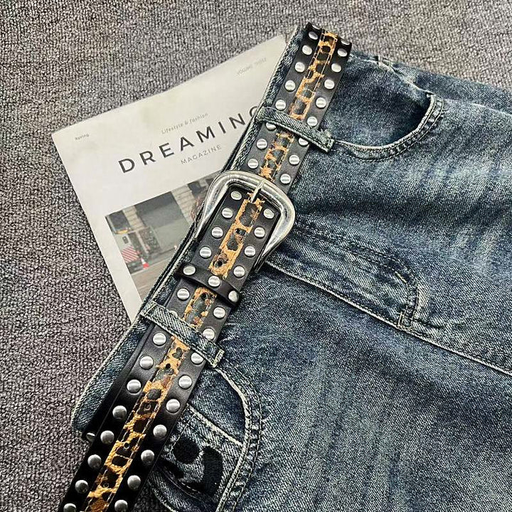 Women's Leopard Print Belt With Rivet Leather Belt - image 4