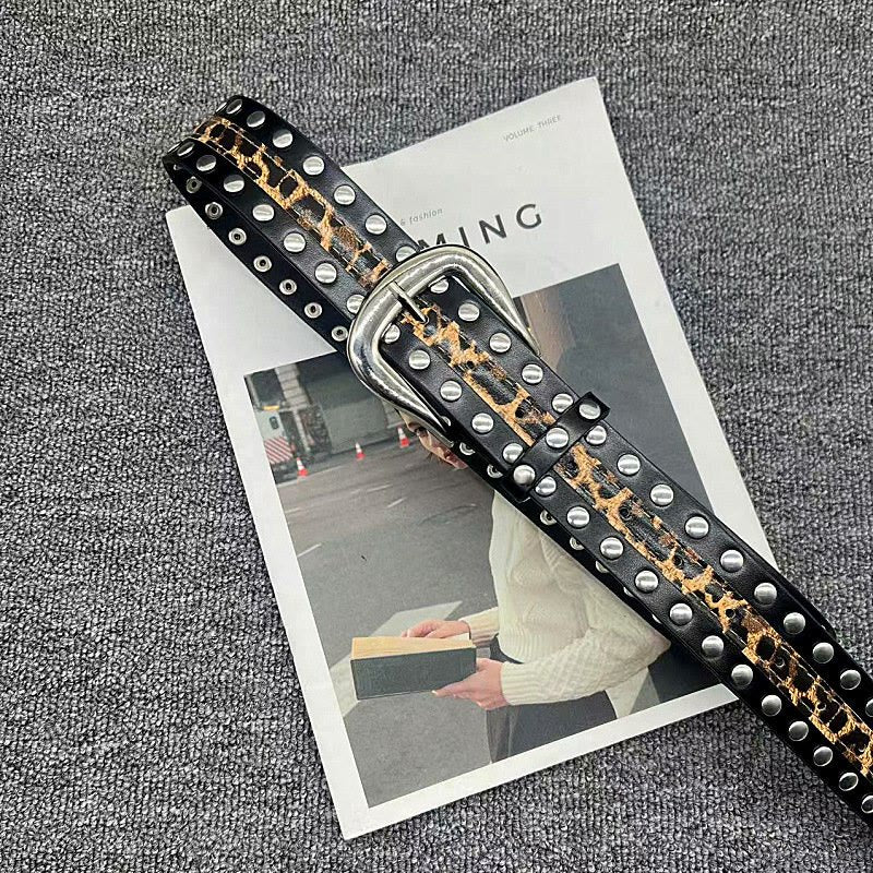 Women's Leopard Print Belt With Rivet Leather Belt - image 8