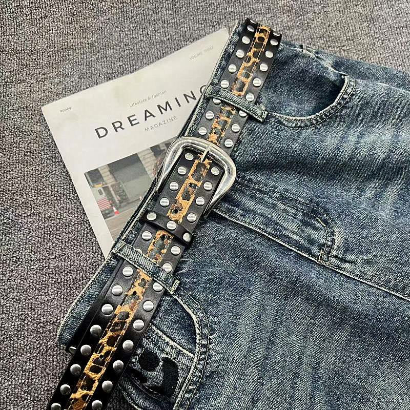 Women's Leopard Print Belt With Rivet Leather Belt - image 4