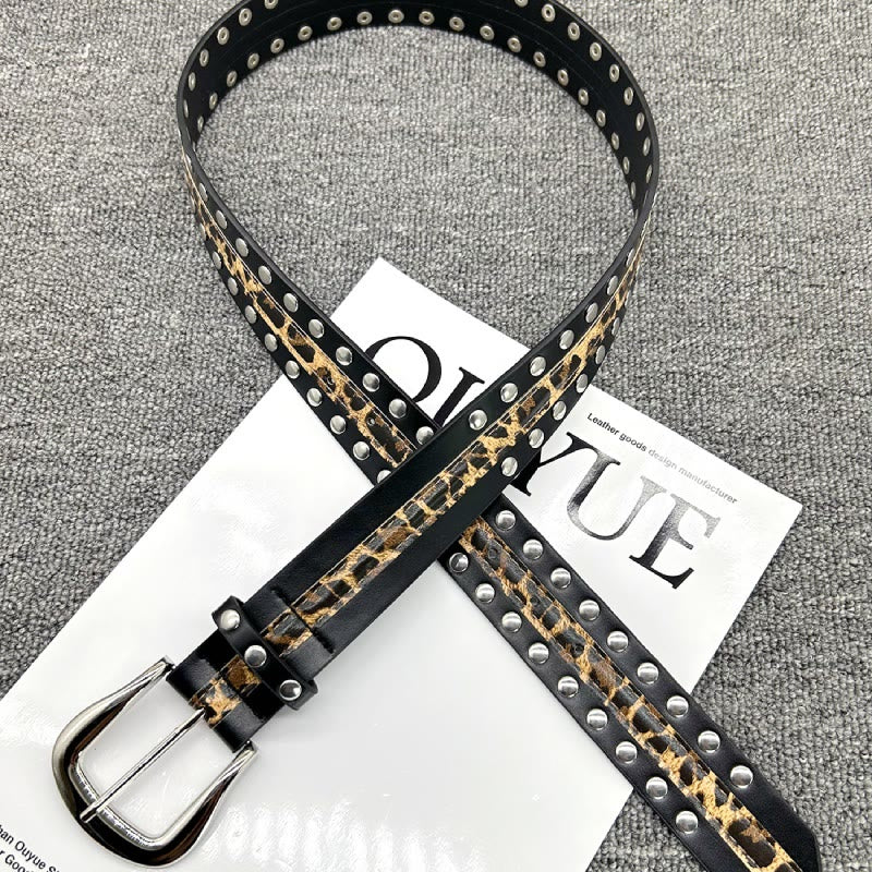 Women's Leopard Print Belt With Rivet Leather Belt - image 7