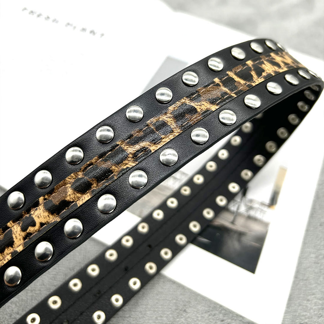 Women's Leopard Print Belt With Rivet Leather Belt - image 14