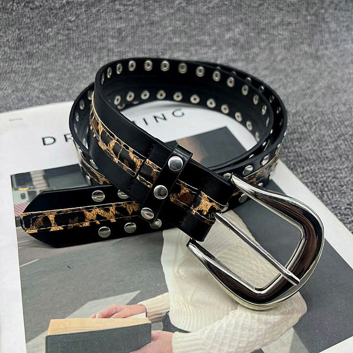 Women's Leopard Print Belt With Rivet Leather Belt - image 6