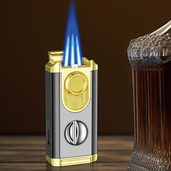 3 In 1 Triple Burner Lighter With Built-In Cigar Cutter - Silver - image 11