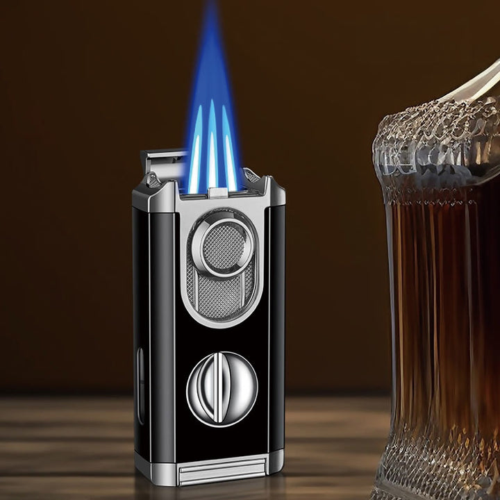 3 In 1 Triple Burner Lighter With Built-In Cigar Cutter - Black - image 10