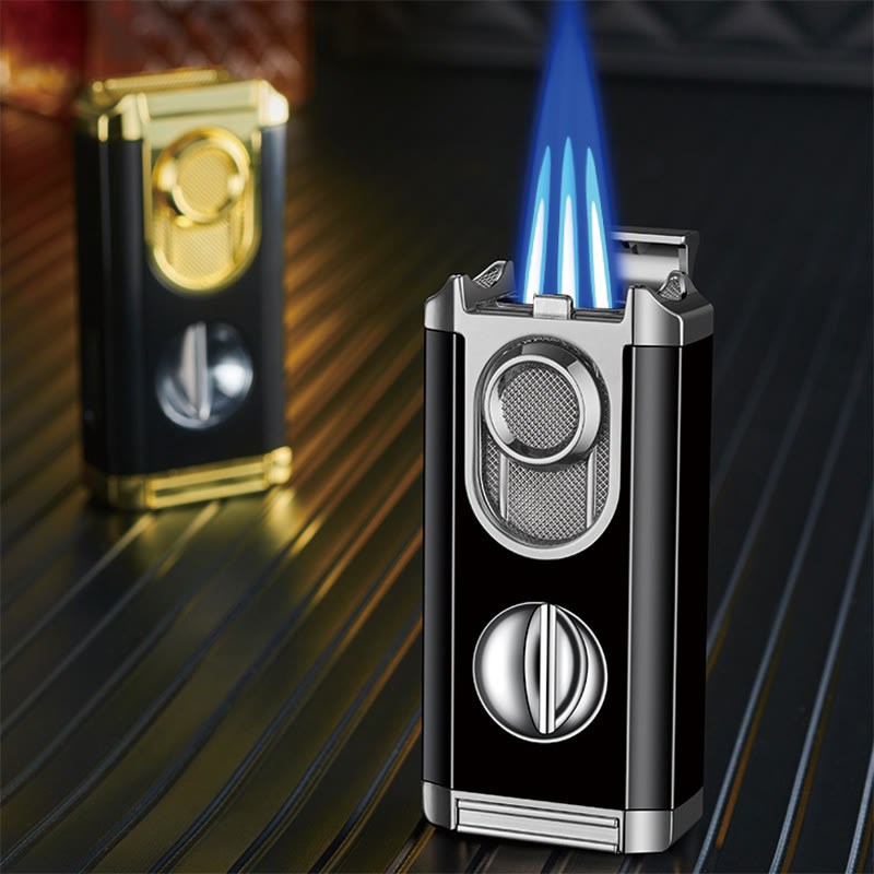 3 In 1 Triple Burner Lighter With Built-In Cigar Cutter - image 1