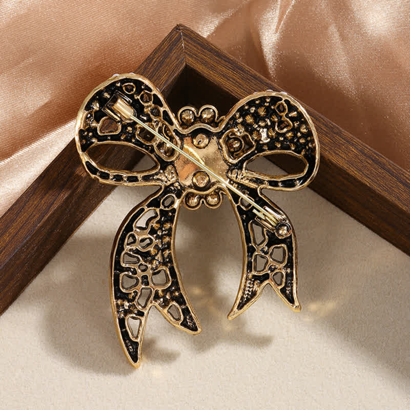 Women's Large Red Crystal Pearl Bow Knot Brooch