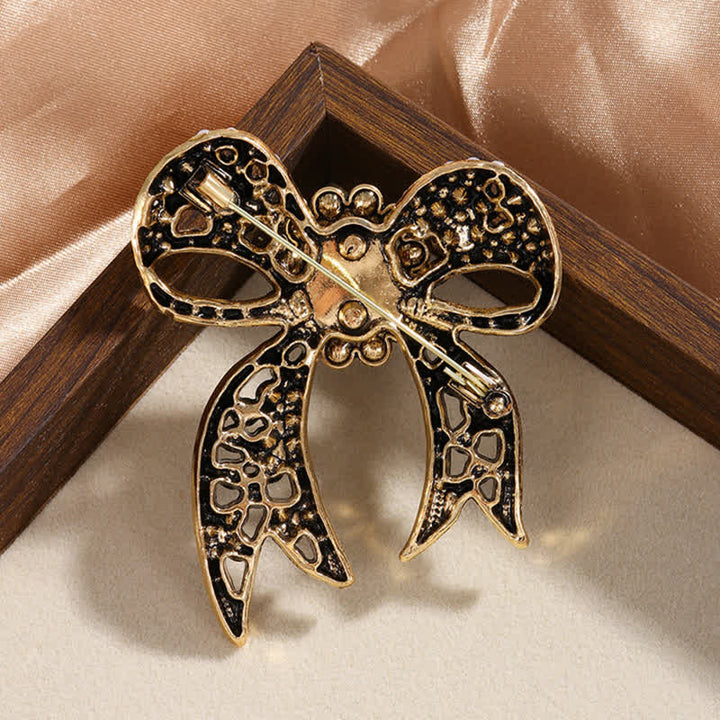 Women's Large Red Crystal Pearl Bow Knot Brooch