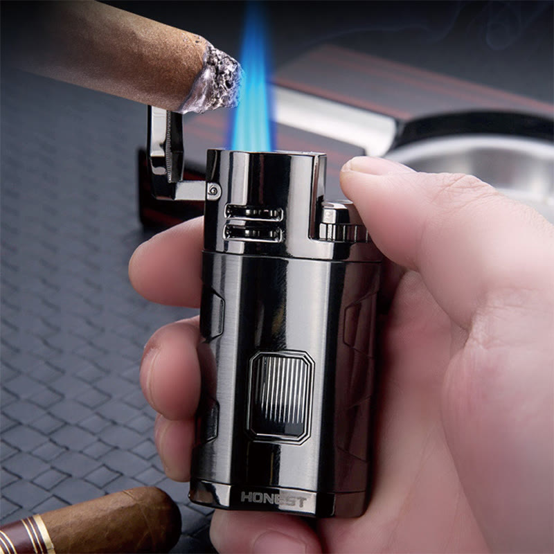 Portable Triple Burner Lighter With Cigar Cutter