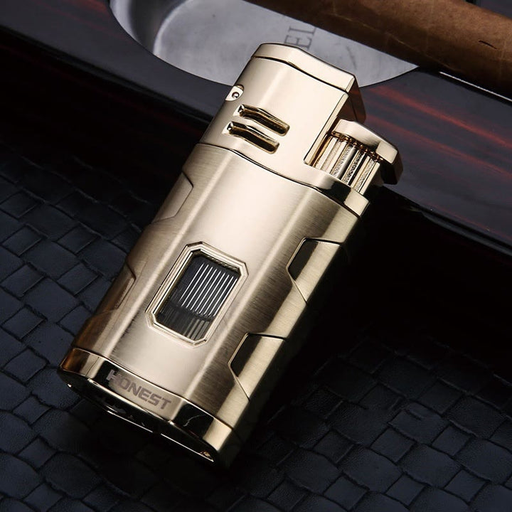 Portable Triple Burner Lighter With Cigar Cutter - Gold - image 7