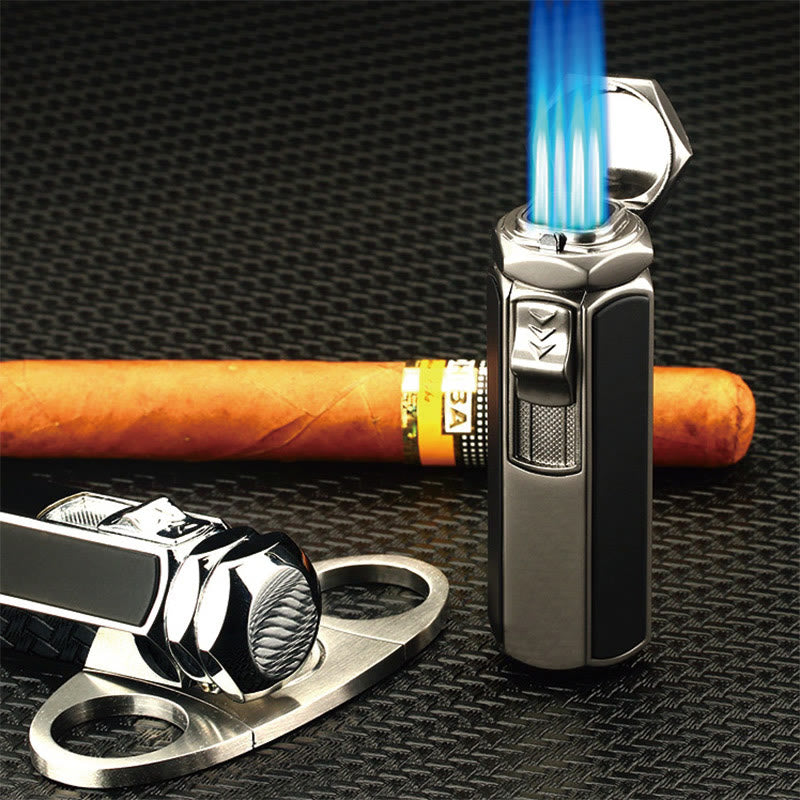Quad Flame Lighter Refillable Butane Four Burner Lighter