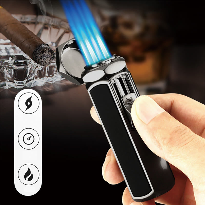 Quad Flame Lighter Refillable Butane Four Burner Lighter