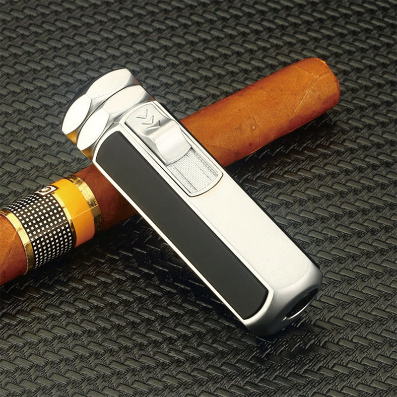 Quad Flame Lighter Refillable Butane Four Burner Lighter - Silver - image 1