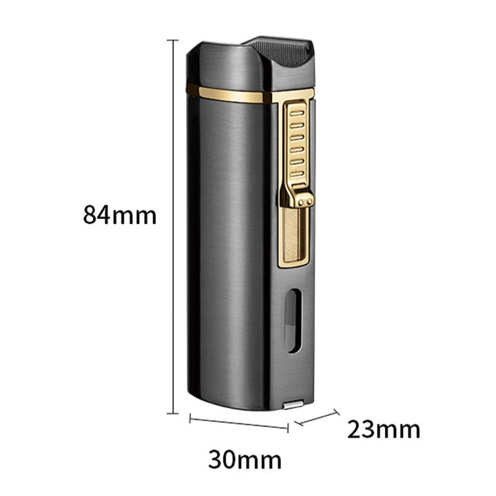 Windproof Triple Burner Lighter With Folding Cigar Cutter