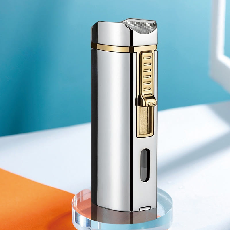Windproof Triple Burner Lighter With Folding Cigar Cutter - Silver - image 16
