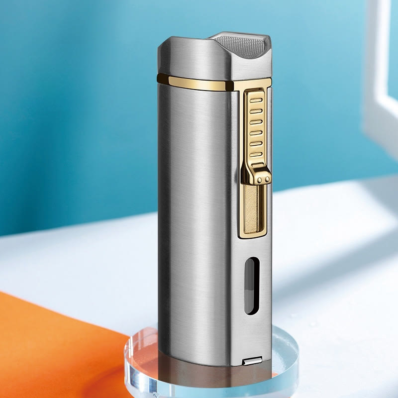 Windproof Triple Burner Lighter With Folding Cigar Cutter