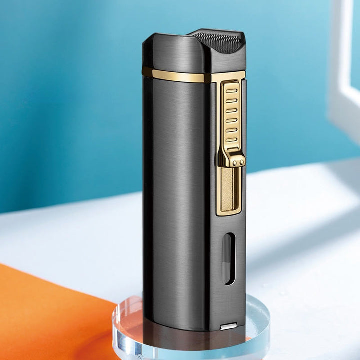 Windproof Triple Burner Lighter With Folding Cigar Cutter - image 1