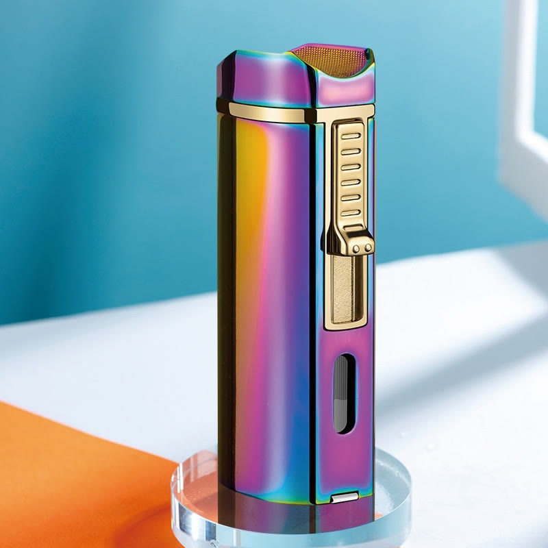 Windproof Triple Burner Lighter With Folding Cigar Cutter - Colorful - image 11