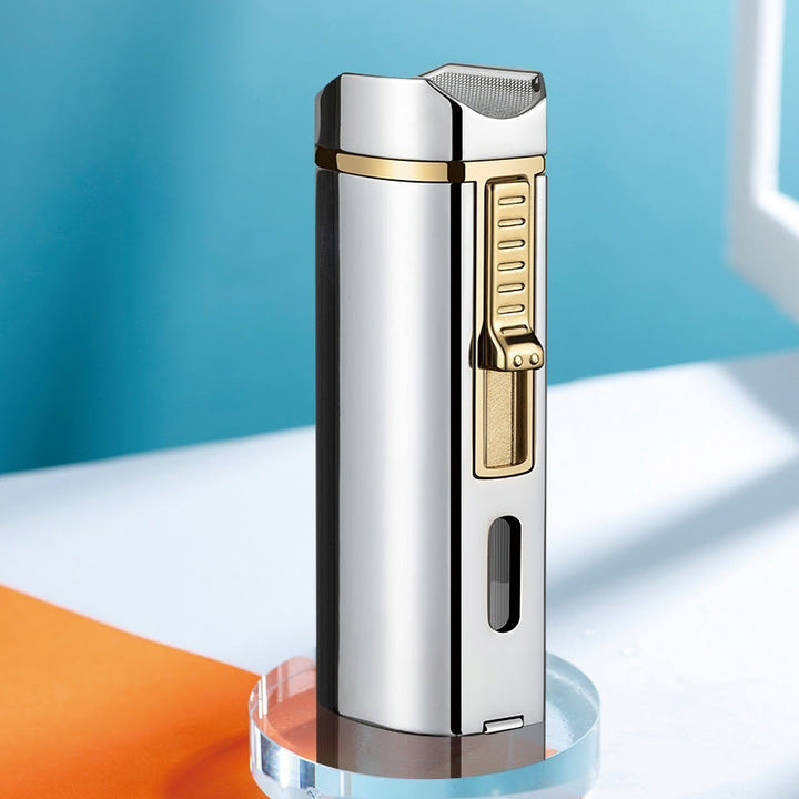 Windproof Triple Burner Lighter With Folding Cigar Cutter - Silver - image 16