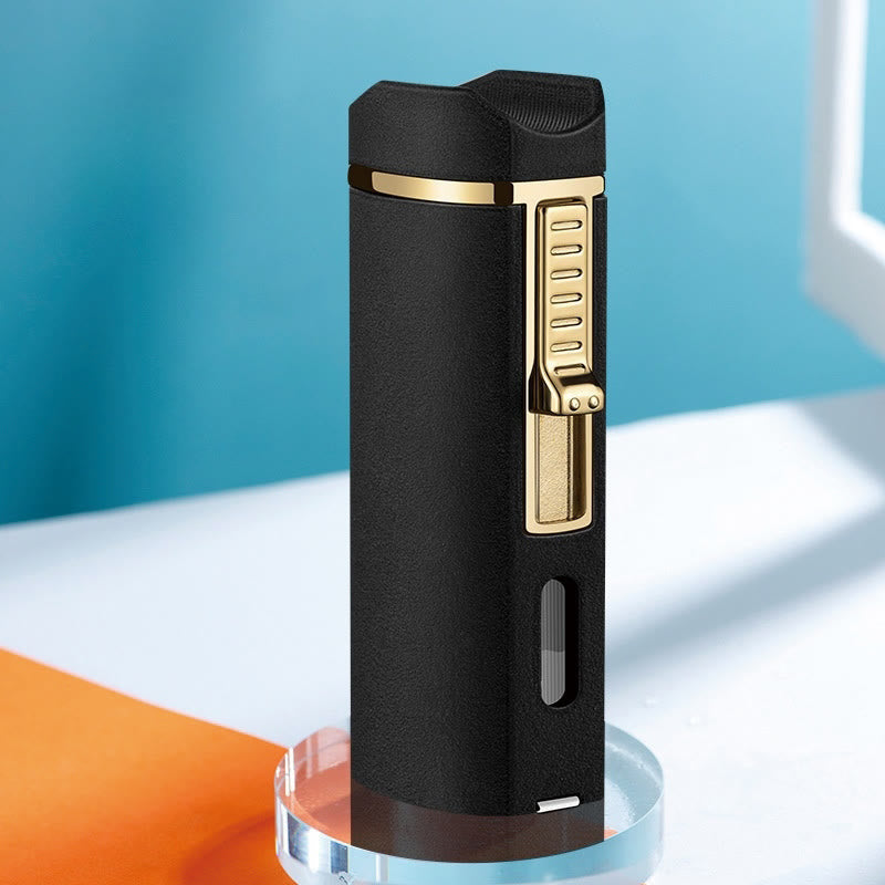 Windproof Triple Burner Lighter With Folding Cigar Cutter
