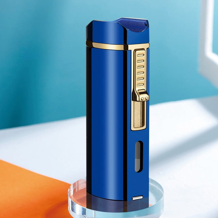 Windproof Triple Burner Lighter With Folding Cigar Cutter - Blue - image 13