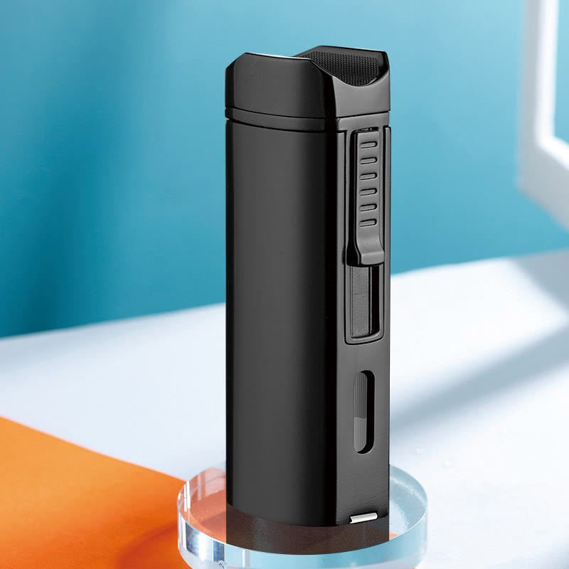 Windproof Triple Burner Lighter With Folding Cigar Cutter - Black - image 15
