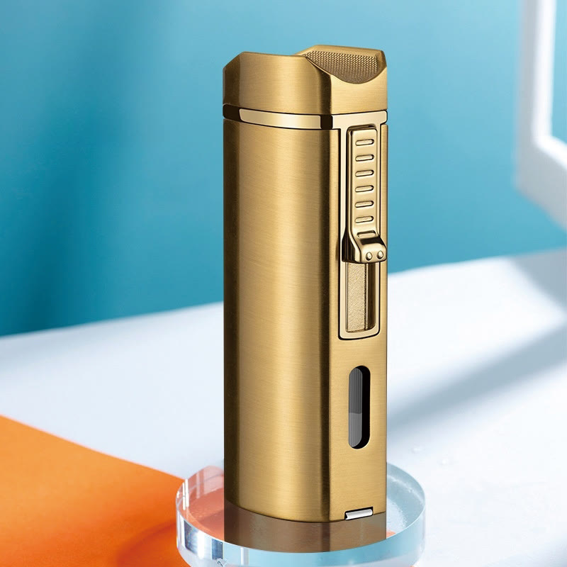 Windproof Triple Burner Lighter With Folding Cigar Cutter