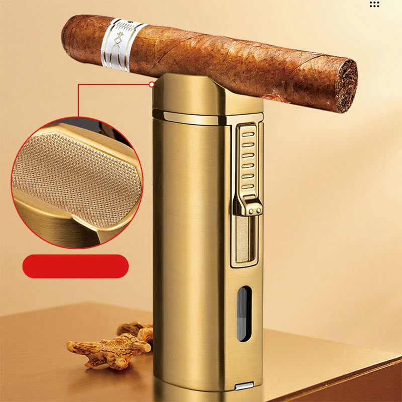 Windproof Triple Burner Lighter With Folding Cigar Cutter