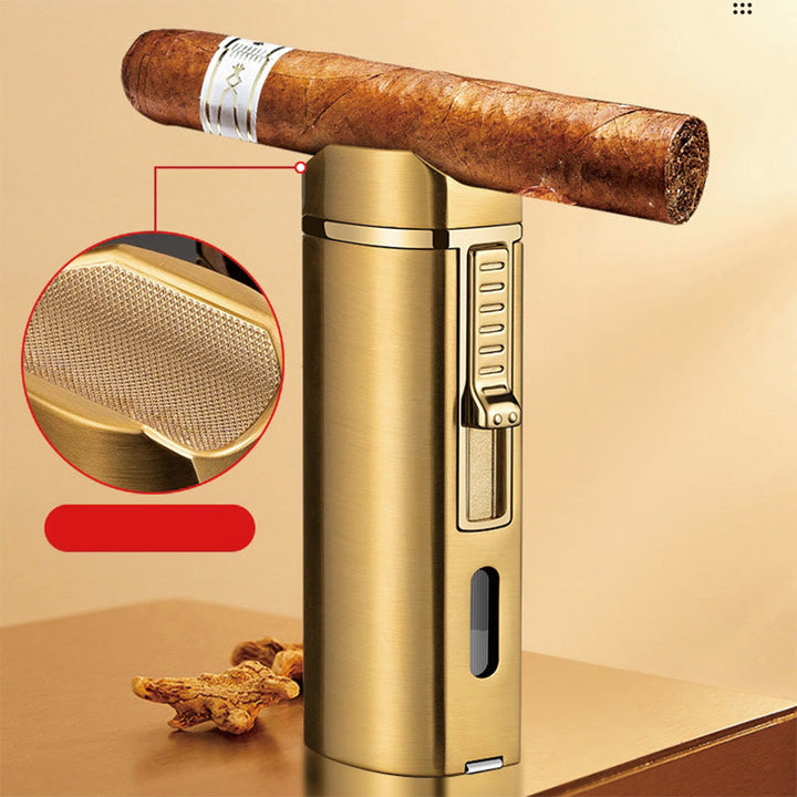 Windproof Triple Burner Lighter With Folding Cigar Cutter