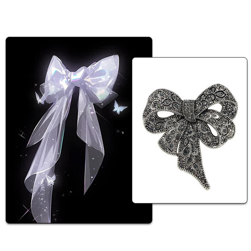Women's Antique Silver Bow Knot Shape Rhinestones Brooch - image 1