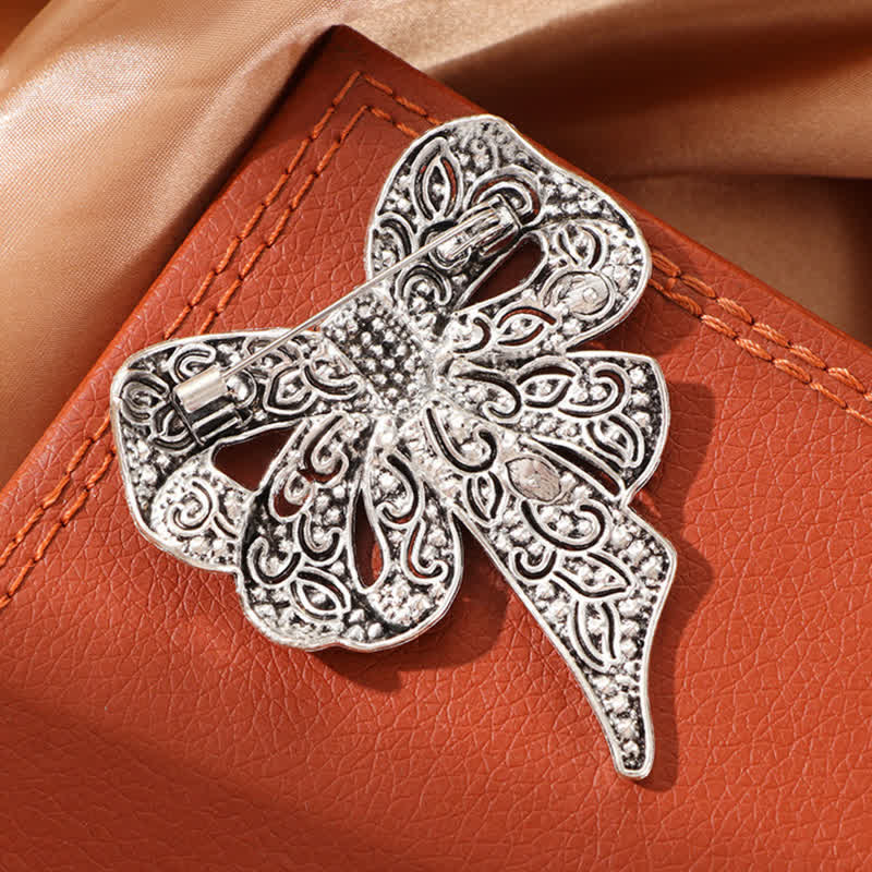 Women's Antique Silver Bow Knot Shape Rhinestones Brooch - image 4