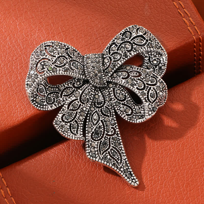 Women's Antique Silver Bow Knot Shape Rhinestones Brooch - image 5