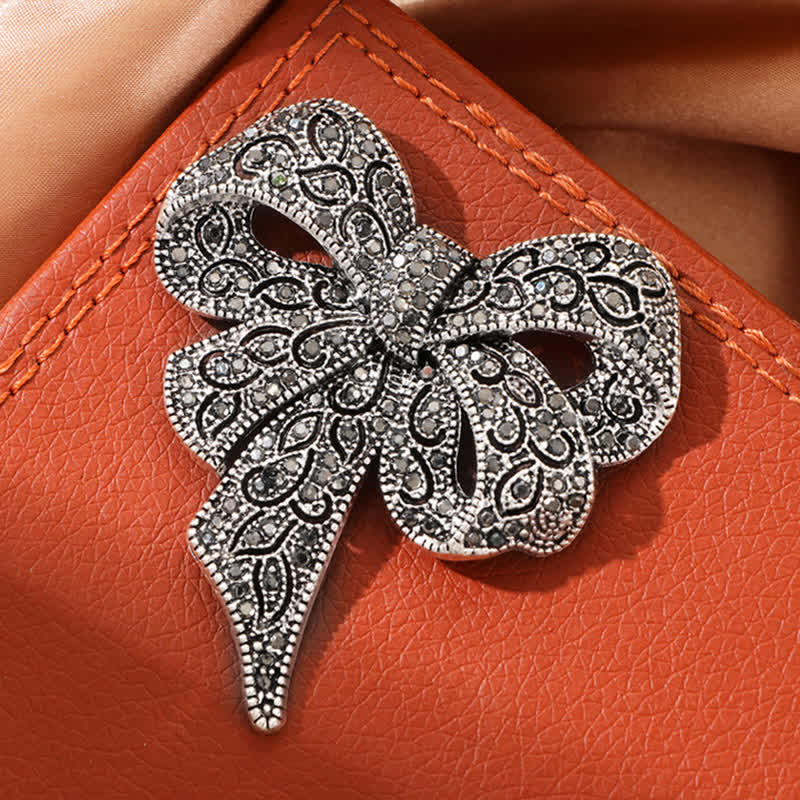 Women's Antique Silver Bow Knot Shape Rhinestones Brooch - image 6